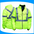 high visibility green reflective jacket with 100 washing reflective tape